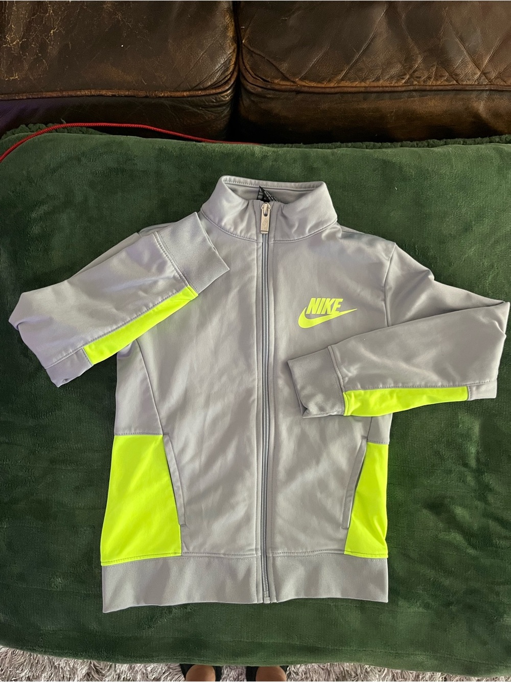Nike Kids Gray and Neon Yellow Zip-Up